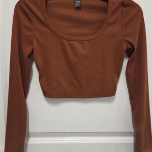 Women's Brown Long Sleeve Crop Top